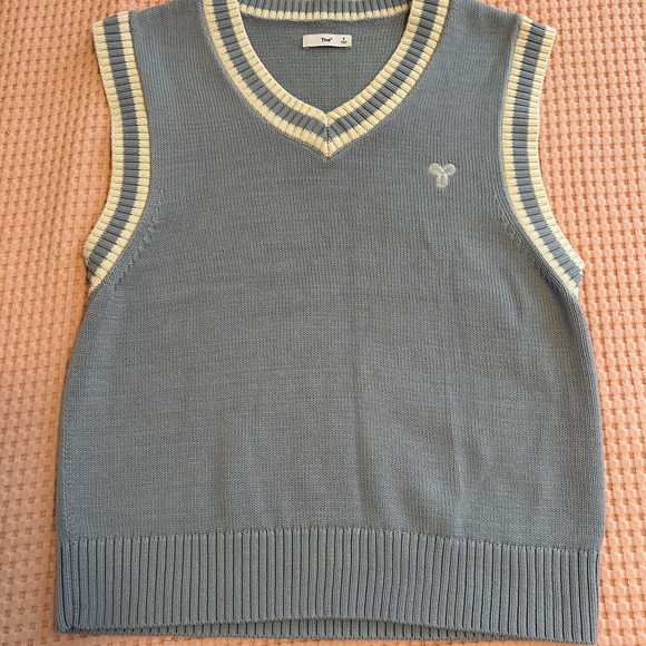 Aritzia TNA V-Neck Sweater Vest in Blue and Cream Women’s Small - Picture 1 of 6
